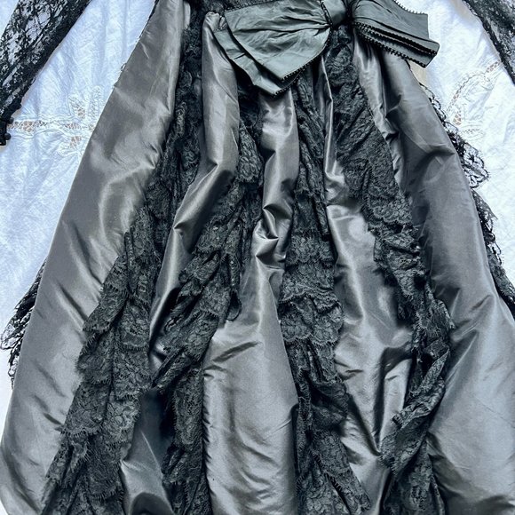 Vintage 80s Bill Blass black lace party dress silk taffeta formal dress - Picture 3 of 9